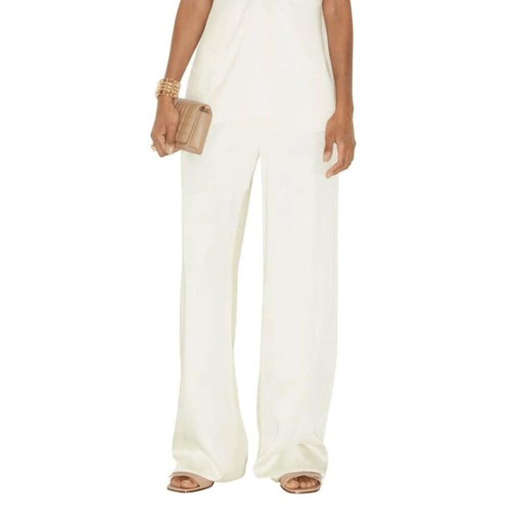 NWT Burberry High Waist Jane Wide Leg Satin Silk Trouser Pants White Size 2 $155